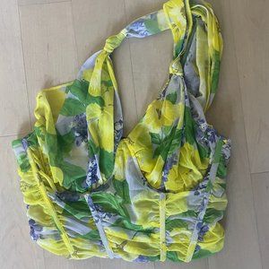Purple Yellow Floral One Strap Crop Top